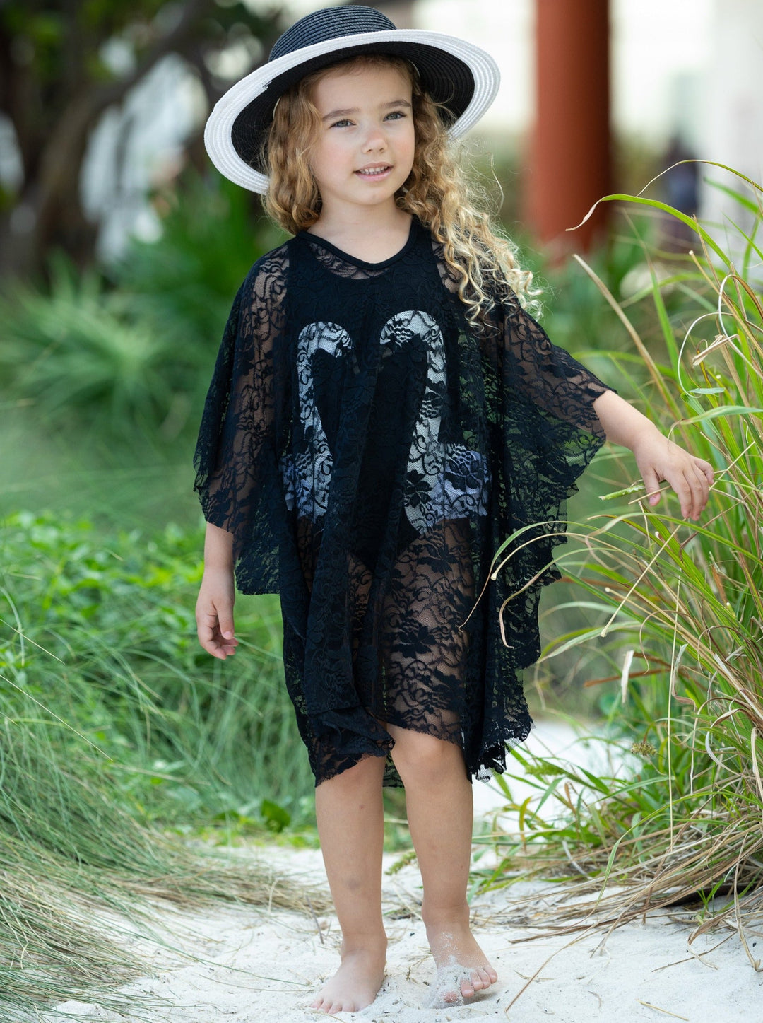 Mommy & Me Resort Wear | Matching Black Lace Kaftan Swim Cover Up