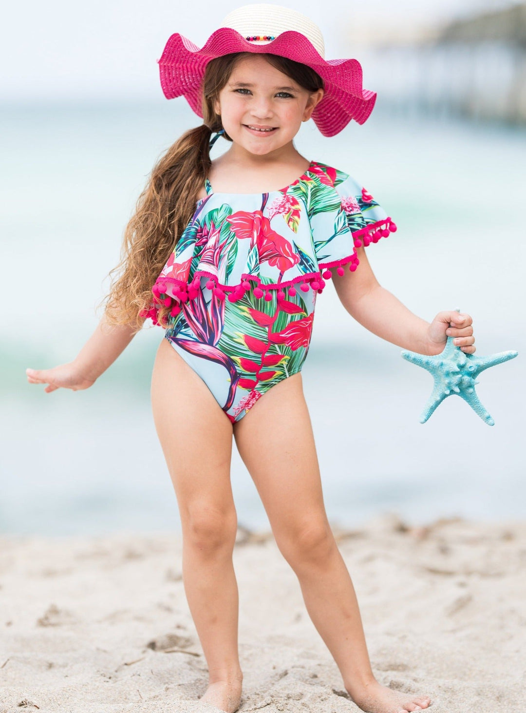 Kids Swimsuits | Girls Tropical Print One Shoulder One Piece Swimsuit 