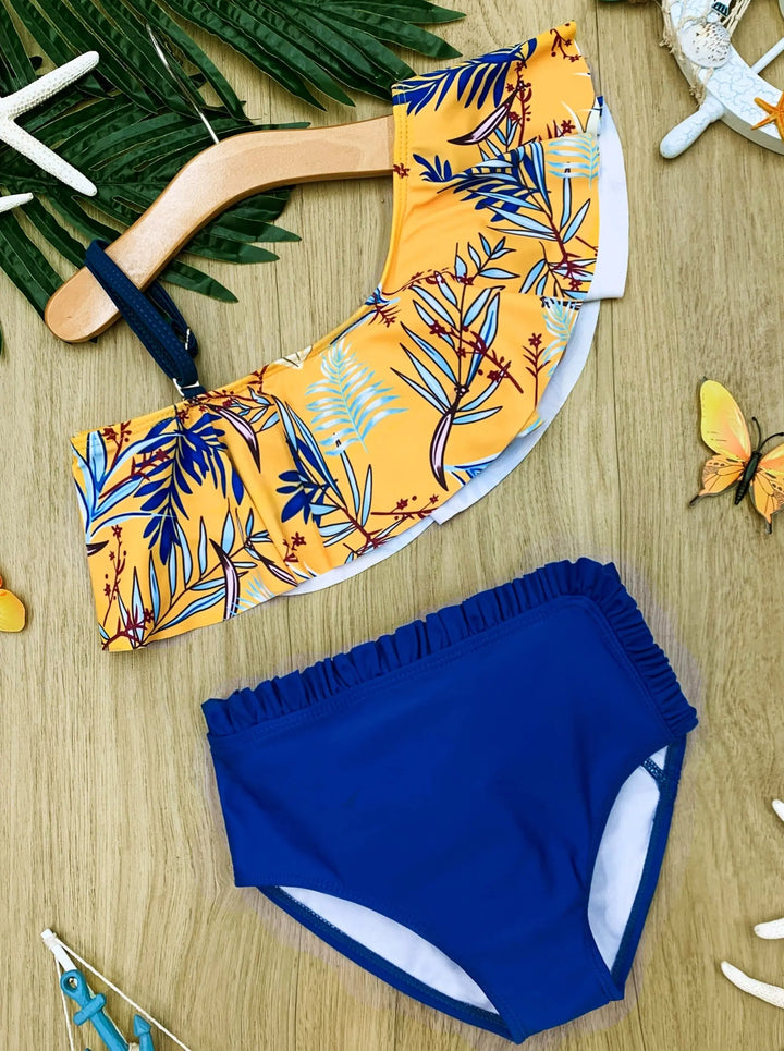 Toddler Swimwear | Girls One Shoulder High-Wasted Two-Piece Swimsuit