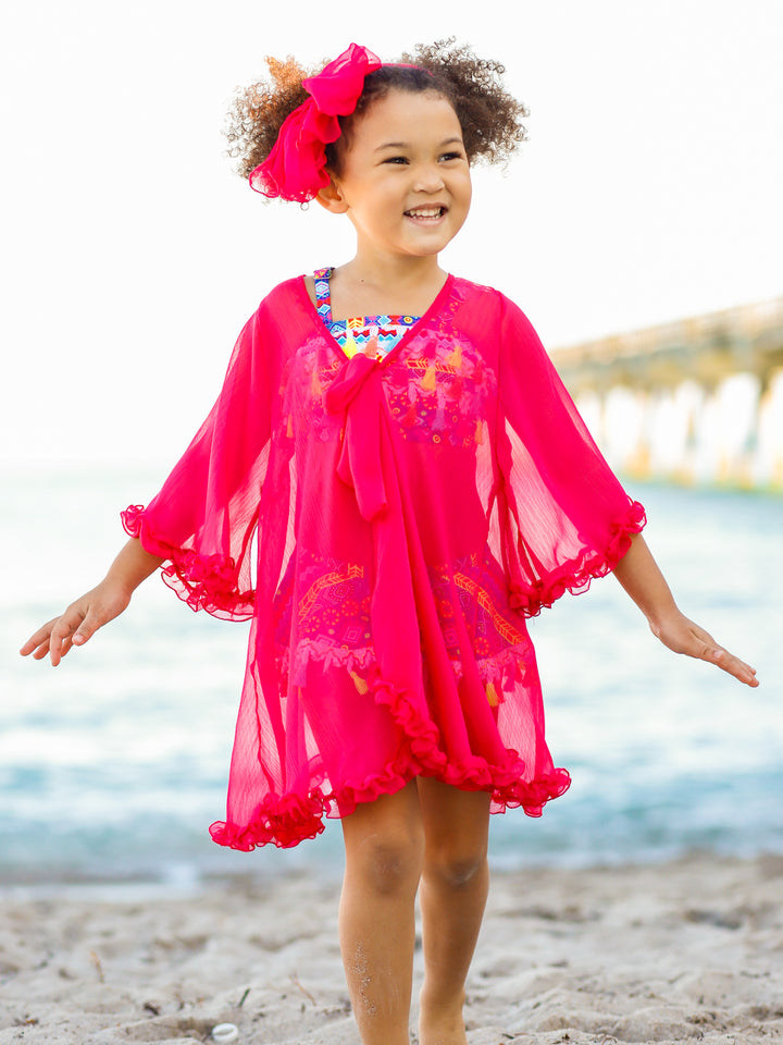 Girls Sheer Kaftan Ruffle Cover-Up