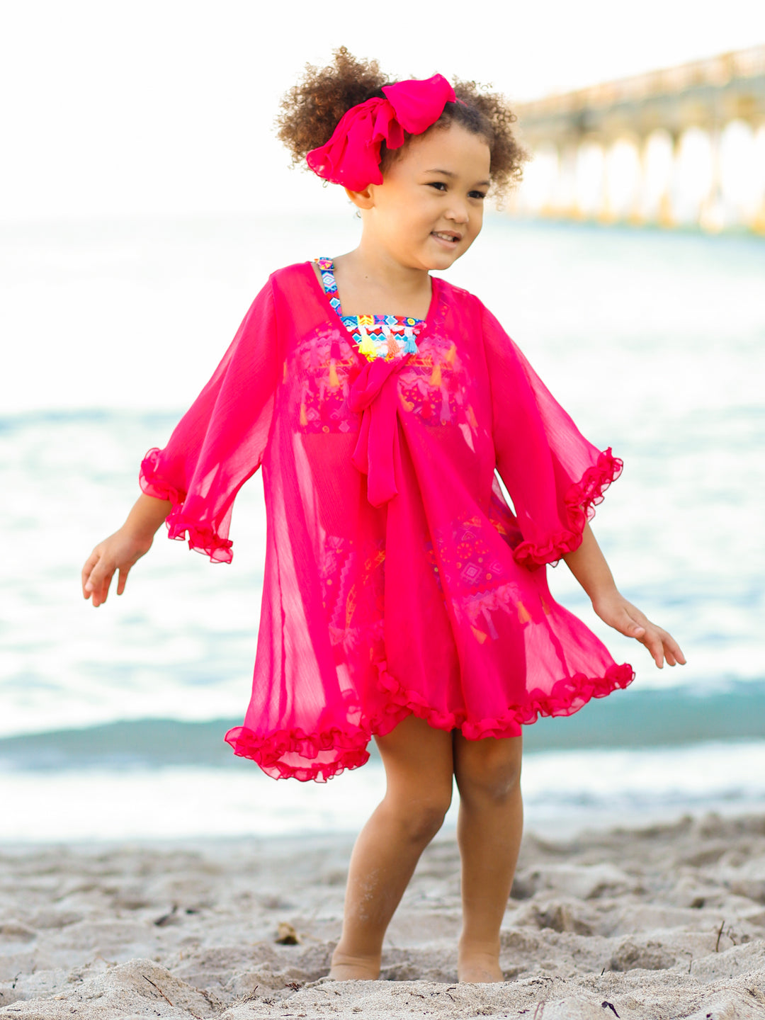 Girls Sheer Kaftan Ruffle Cover-Up
