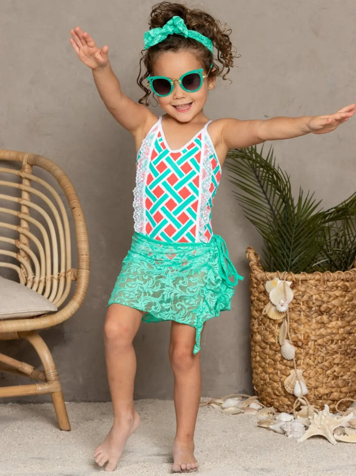 Kids Swim Accessories | Girls Lace Sarong & Matching Headband Set