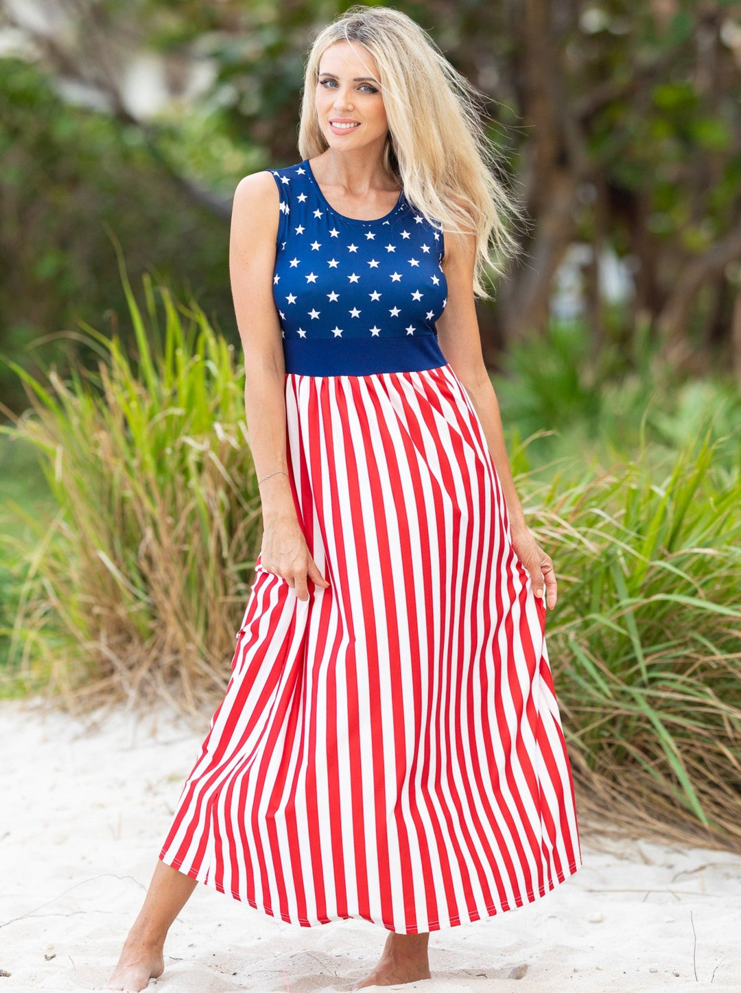 fourth of july maxi dress wadyob 4th for Women USA Flag Graphic Sundresses Stars Stripes Printed Independence Day Sleeveless Dress at Amazon Women's Clothing store perfect for holding your phone 4th Of July Womens Outfit