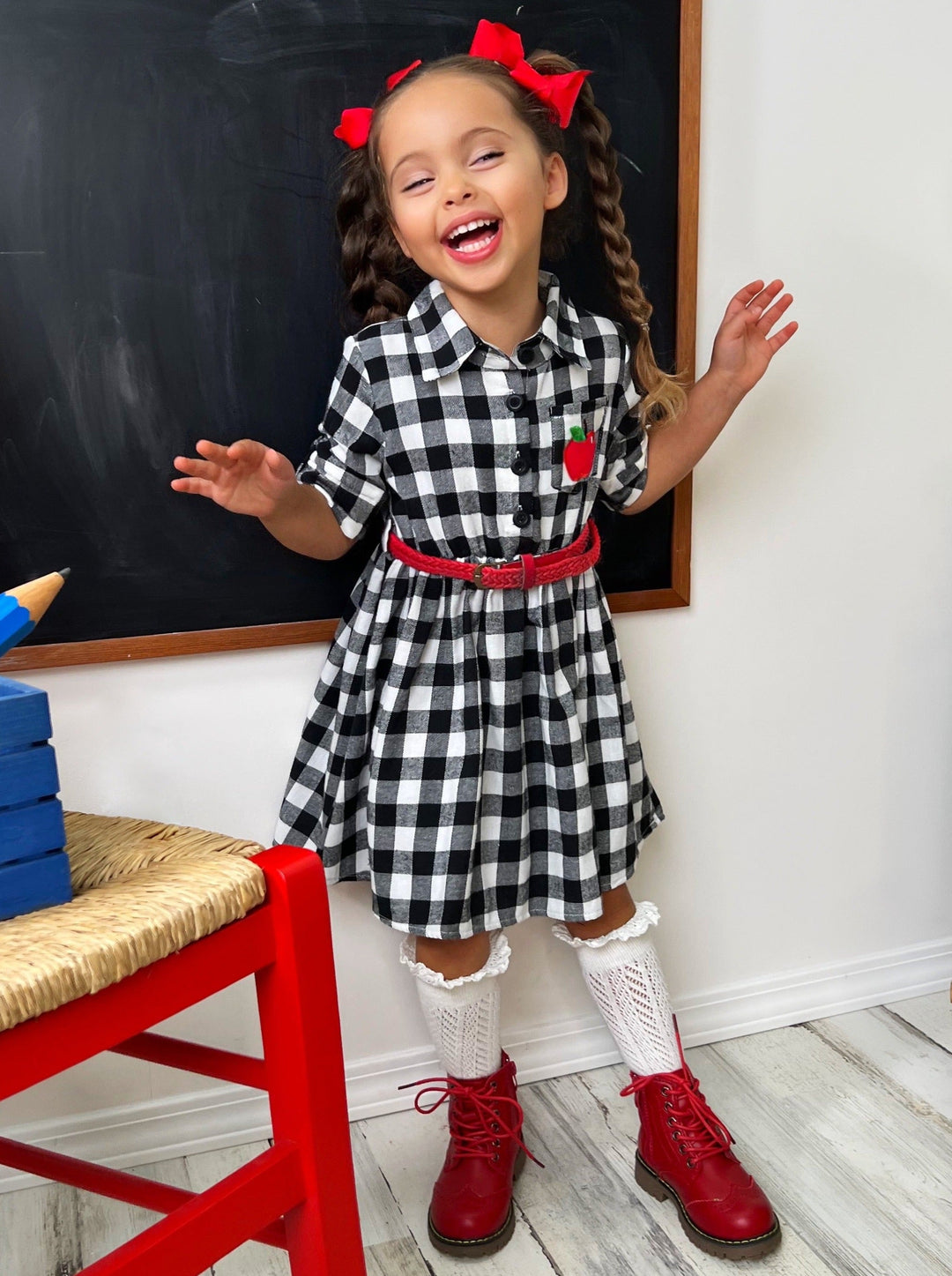 First Day of School | Plaid Apple Patch Skater Dress | Mia Belle Girls