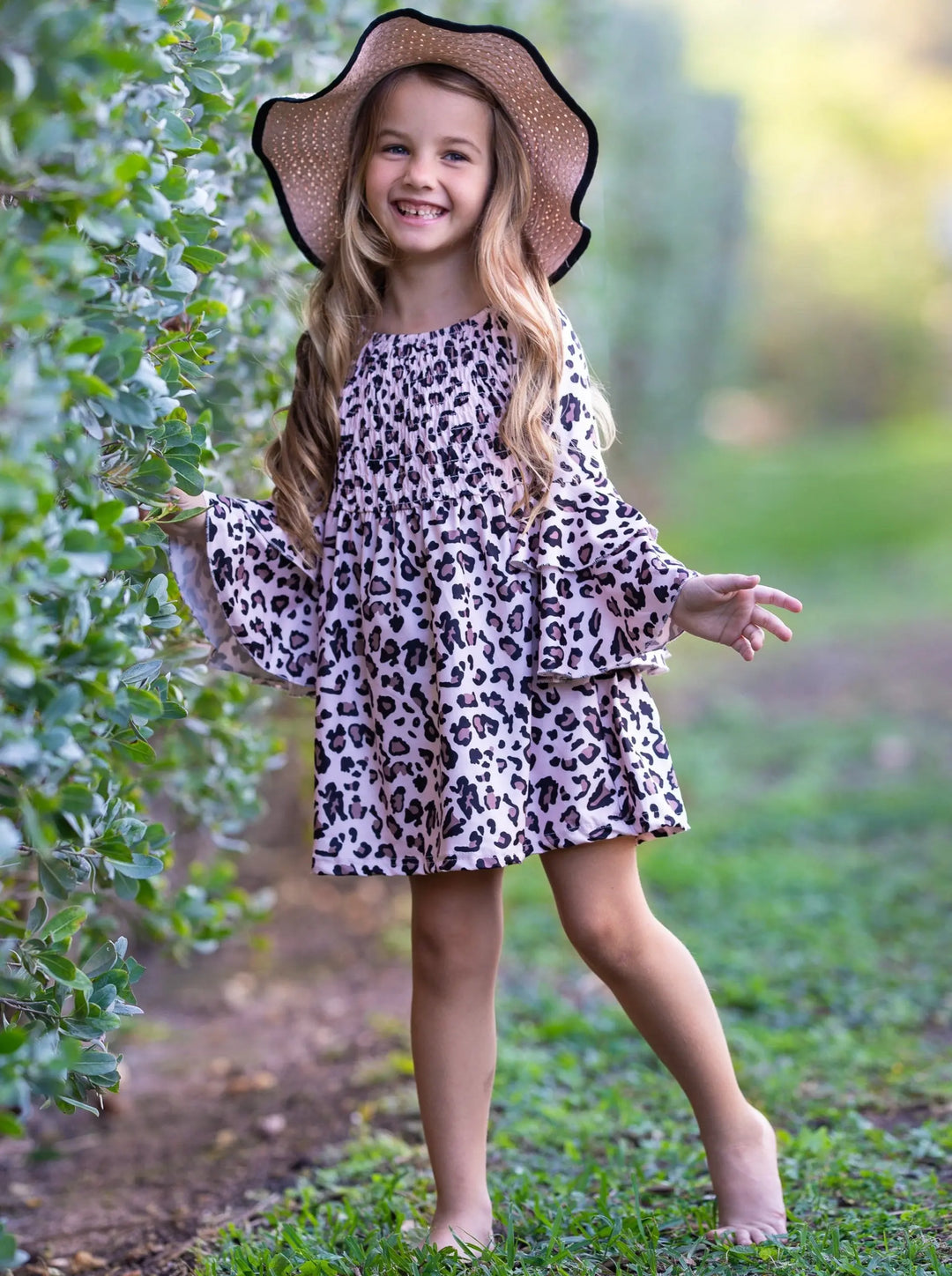 Girls Ruffled Sleeves Animal Printed Dress 2T-10Y Spring Dress