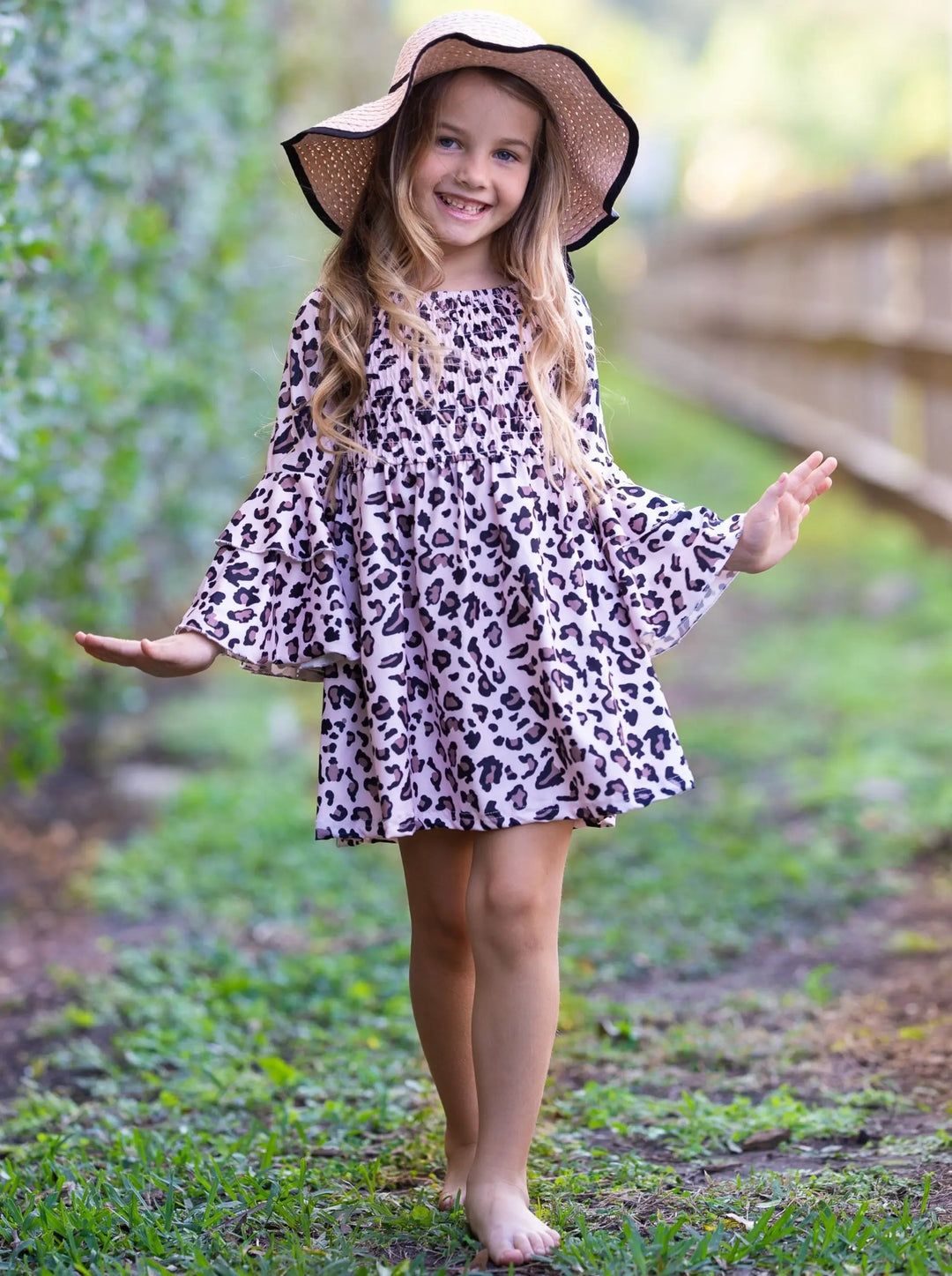 Girls Ruffled Sleeves Animal Printed Dress 2T-10Y Spring Dress