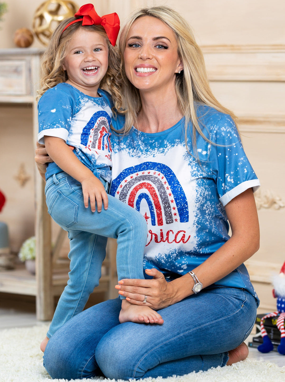 Mommy And Me America Rainbow Top | Mia Belle Girls 4th of July Tops