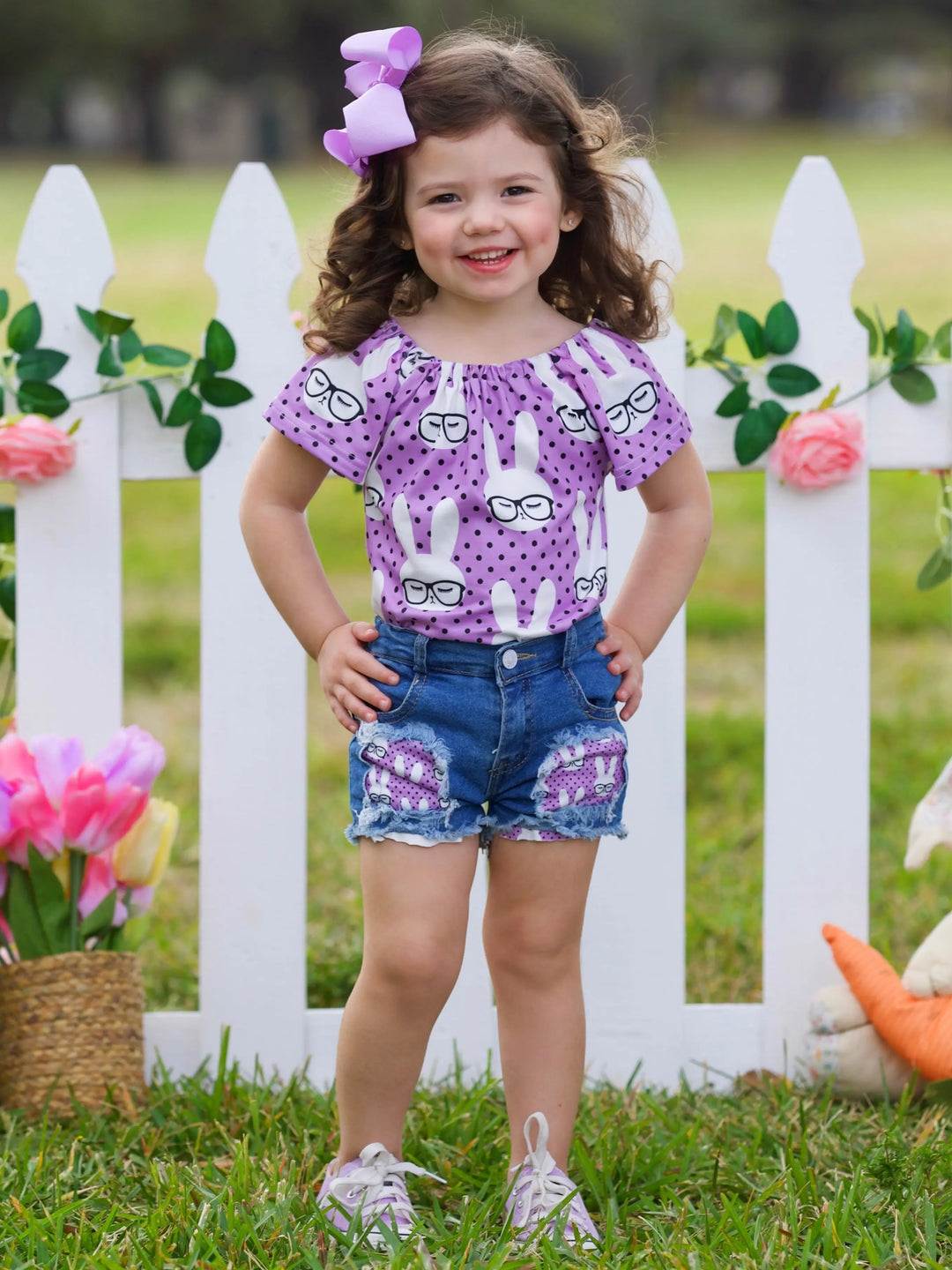 Smart Bunnies Polka Dot Denim Shorts Set Mia Belle Girls