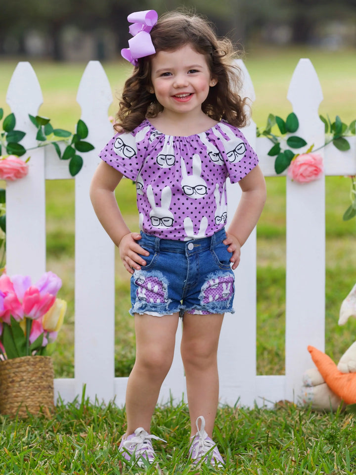 Smart Bunnies Polka Dot Denim Shorts Set Mia Belle Girls