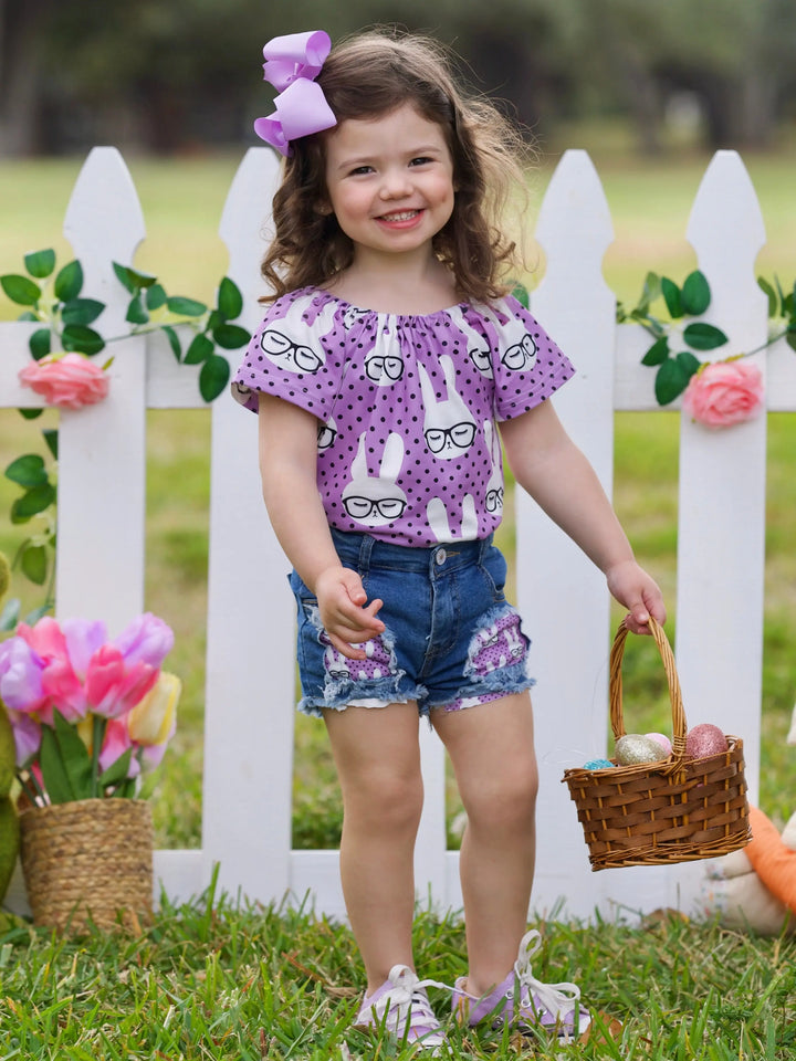 Smart Bunnies Polka Dot Denim Shorts Set Mia Belle Girls