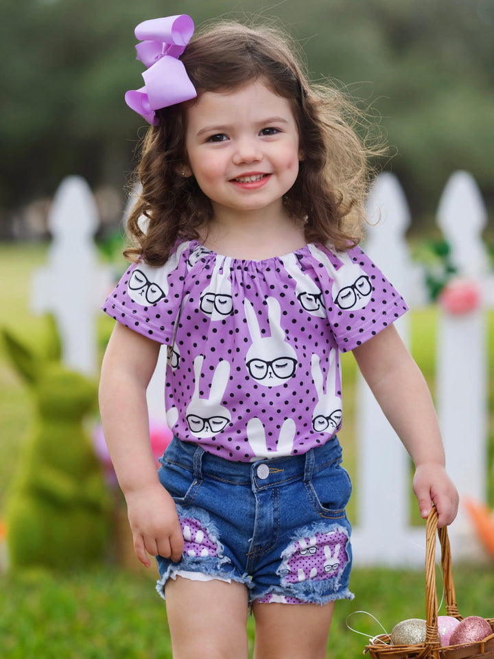 Smart Bunnies Polka Dot Denim Shorts Set Mia Belle Girls