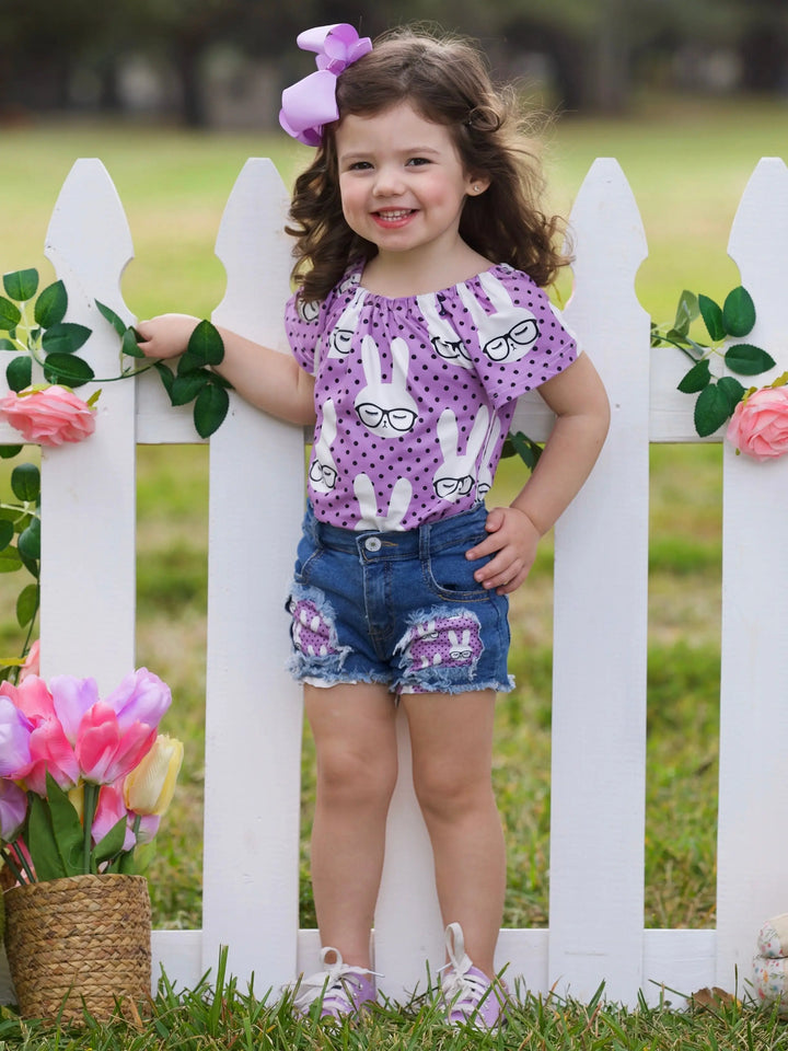 Smart Bunnies Polka Dot Denim Shorts Set Mia Belle Girls