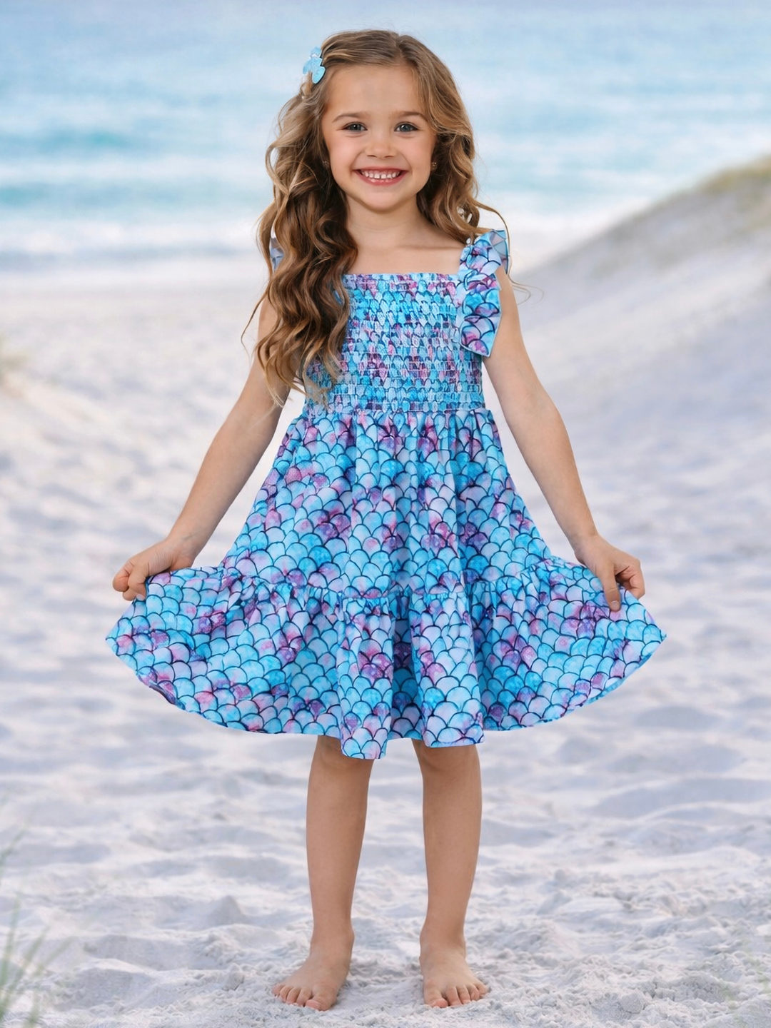 I Washed Up Like This Mermaid Ruffle Sundress Blue / 7Y