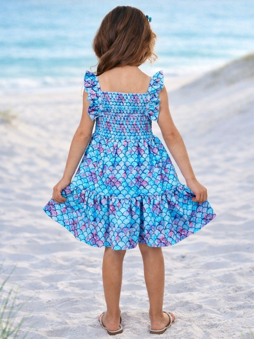 girls beach dress I Washed Up Like This Mermaid Ruffle Sundress Blue / 7Y