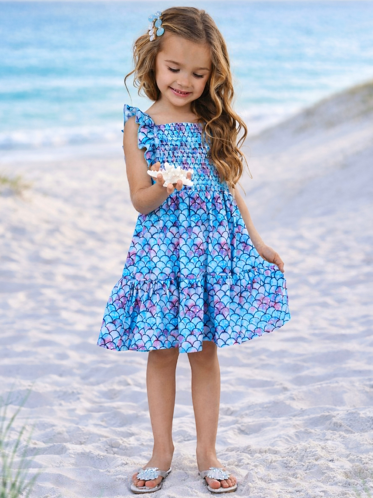 toddler spring dress I Washed Up Like This Mermaid Ruffle Sundress Blue / 7Y