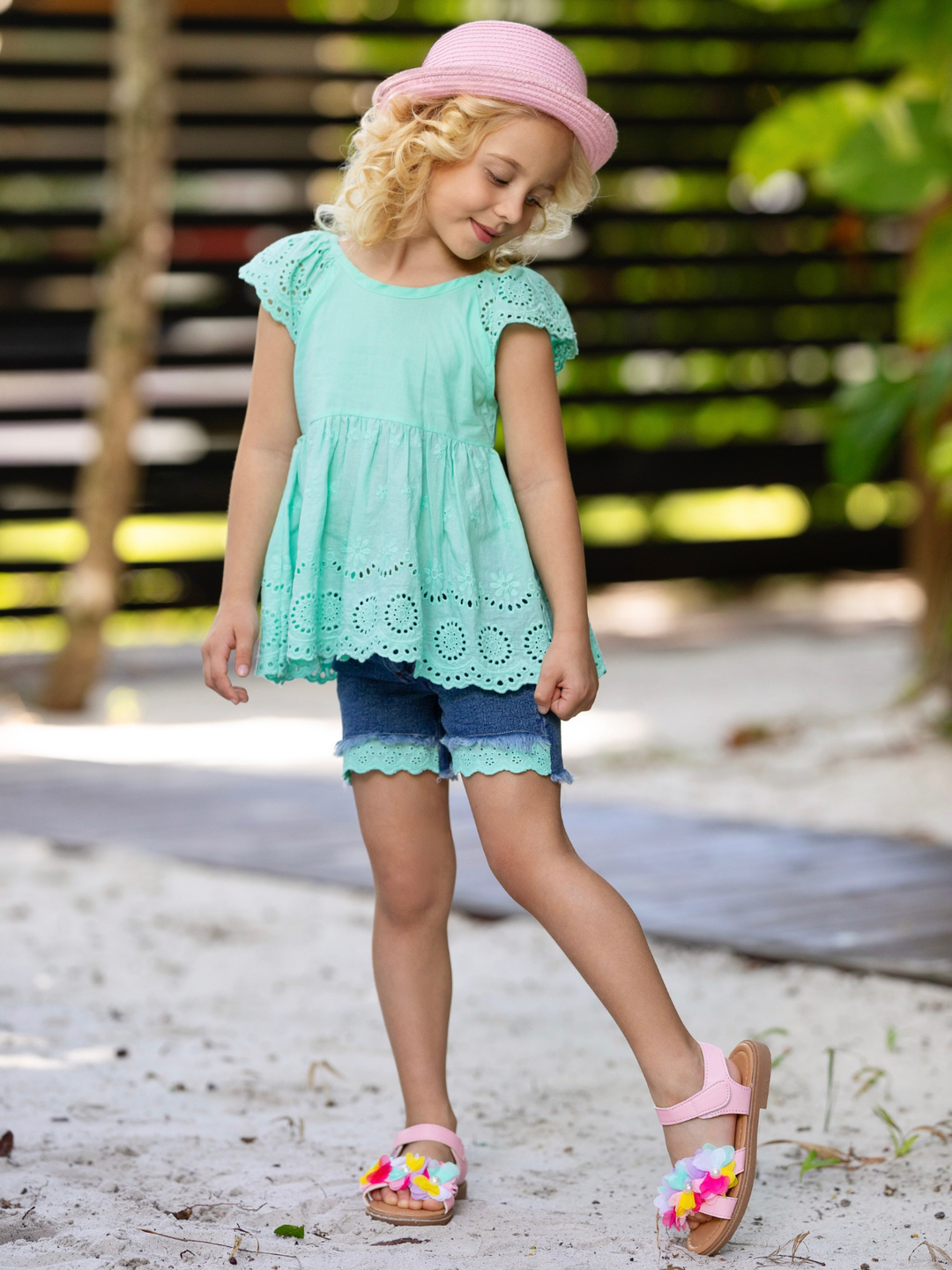 Little Miss Sunshine Top and Denim Shorts Set Mia Belle Girls