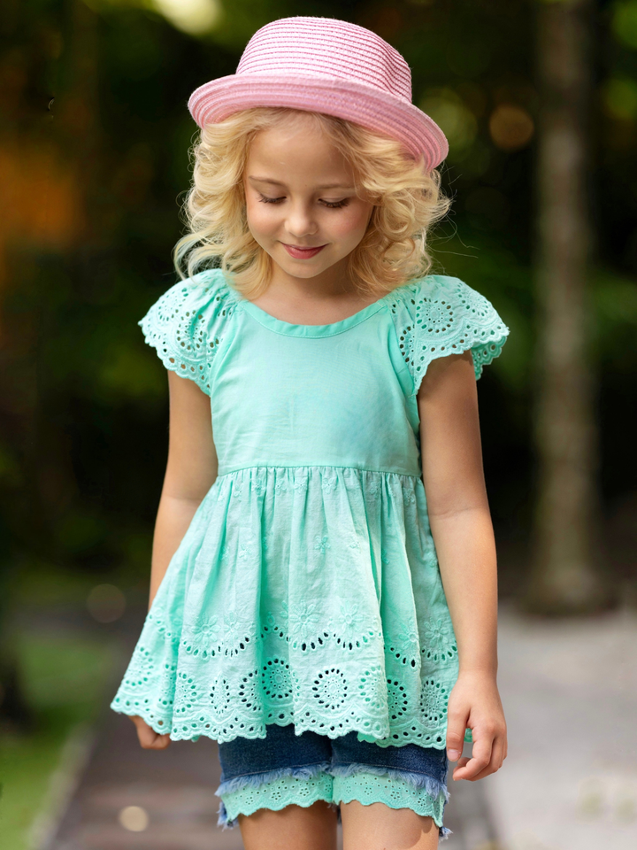 Little Miss Sunshine Top and Denim Shorts Set Mia Belle Girls