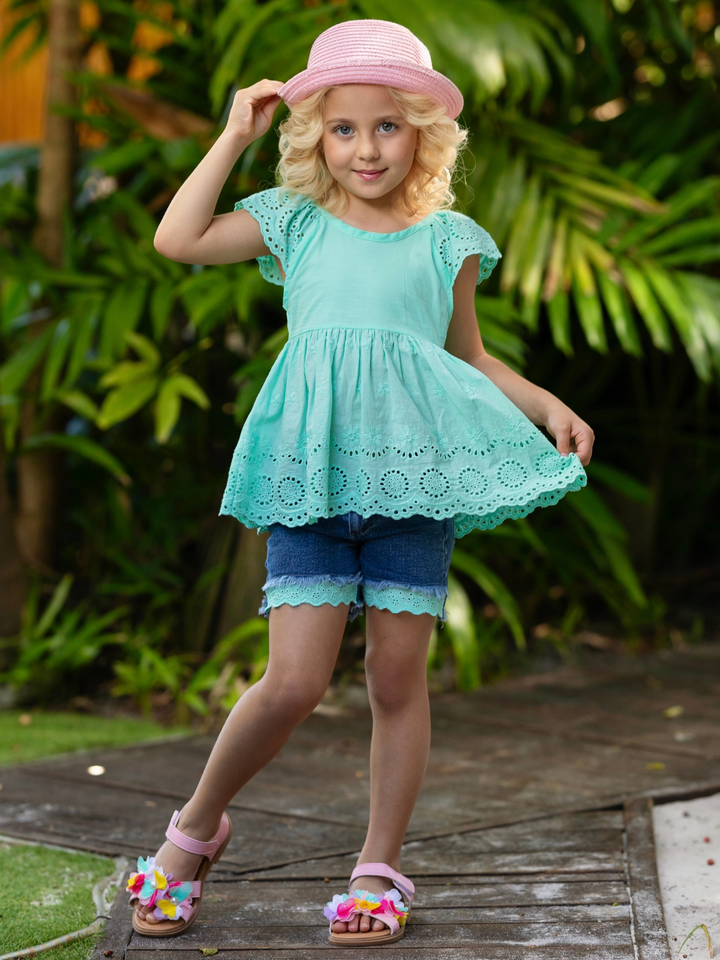 Little Miss Sunshine Top and Denim Shorts Set Mia Belle Girls
