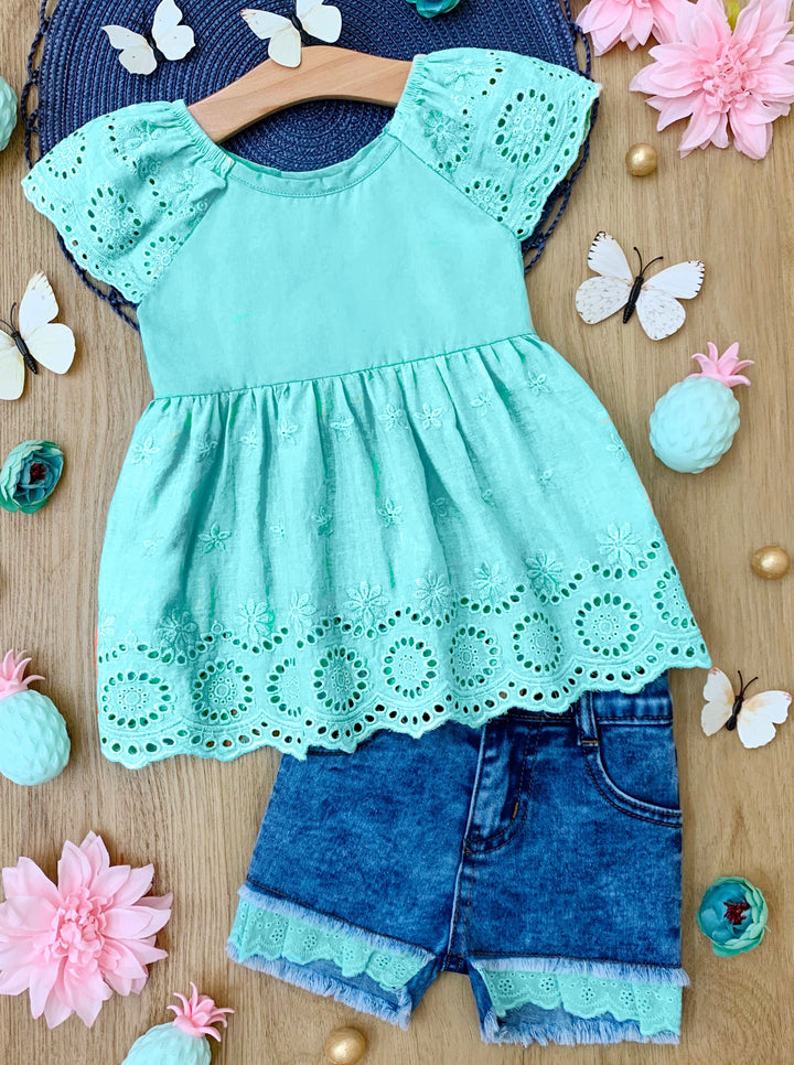 Little Miss Sunshine Top and Denim Shorts Set Mia Belle Girls