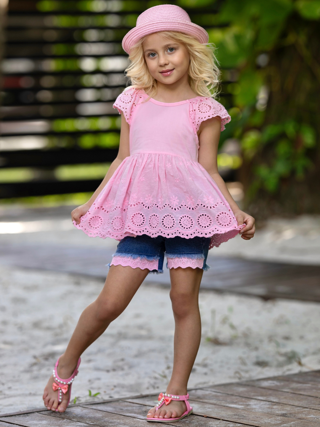 Little Miss Sunshine Top and Denim Shorts Set Mia Belle Girls