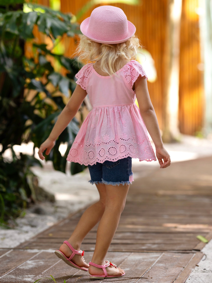 Little Miss Sunshine Top and Denim Shorts Set Mia Belle Girls
