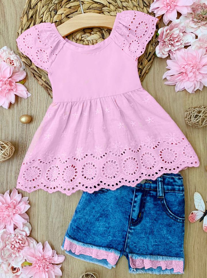 Little Miss Sunshine Top and Denim Shorts Set Mia Belle Girls