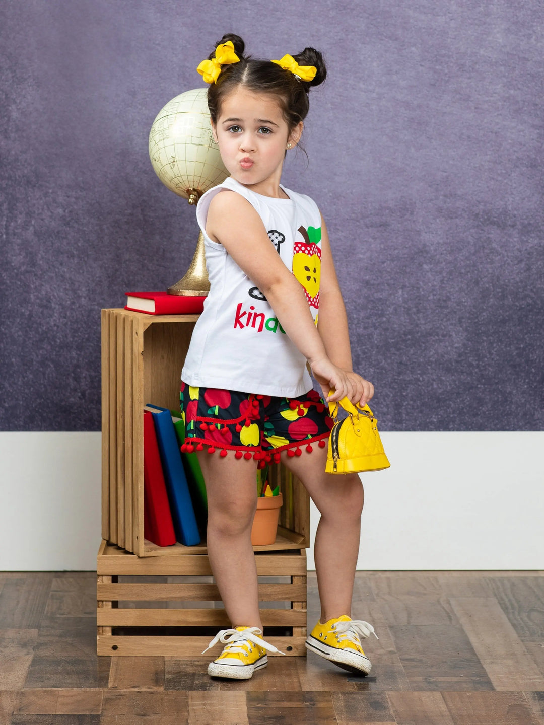 First Day of School | Kindergarten Pom Pom Short Set | Mia Belle Girls