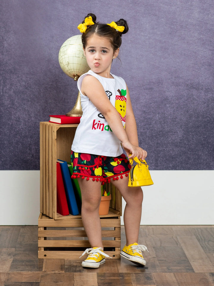 First Day of School | Kindergarten Pom Pom Short Set | Mia Belle Girls
