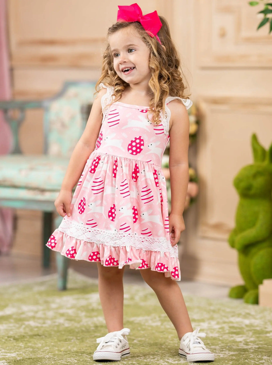 Mia Belle Girls Flutter Sleeve Scalloped Lace Dress | Easter Dresses
