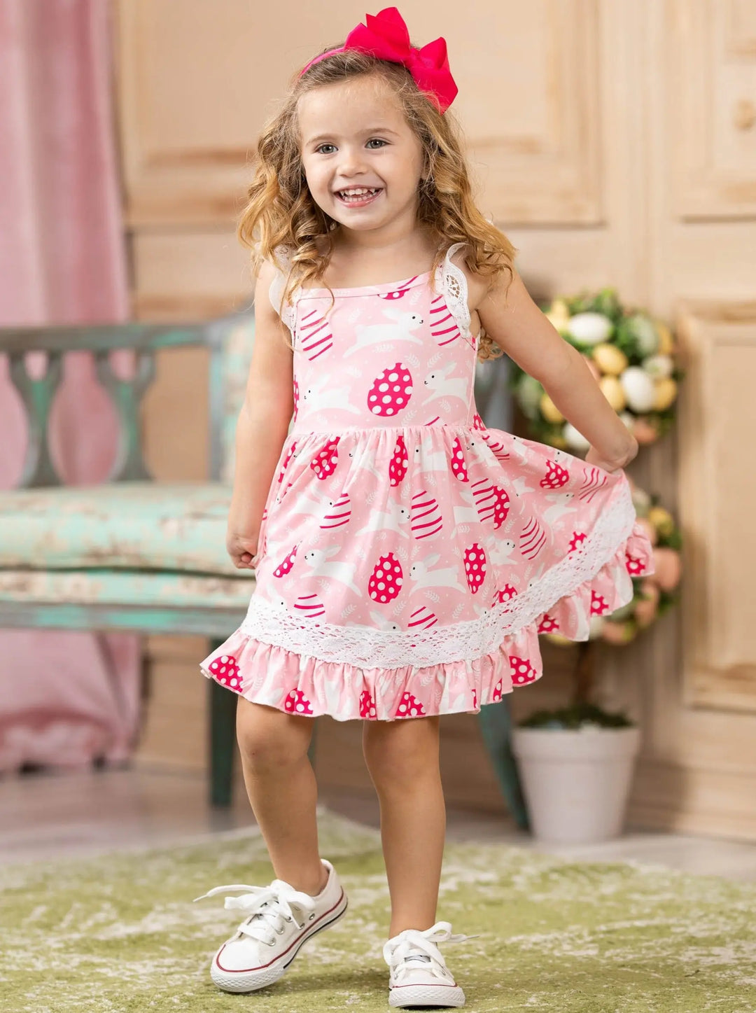 Mia Belle Girls Flutter Sleeve Scalloped Lace Dress | Easter Dresses