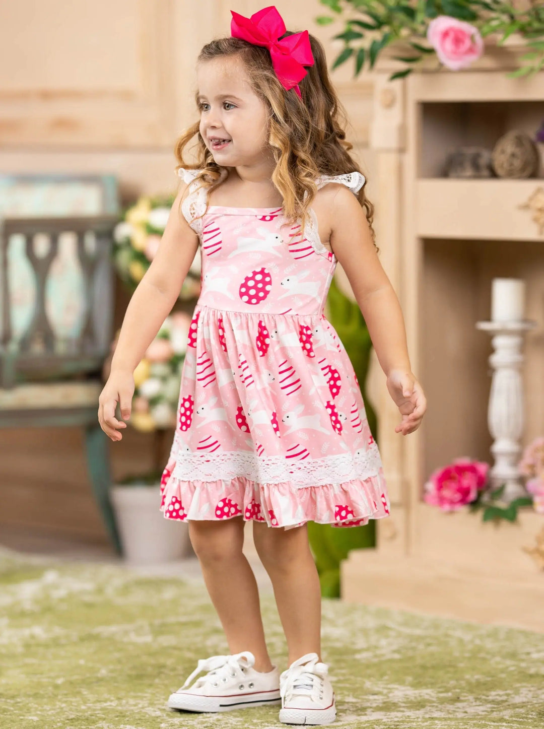 Mia Belle Girls Flutter Sleeve Scalloped Lace Dress | Easter Dresses