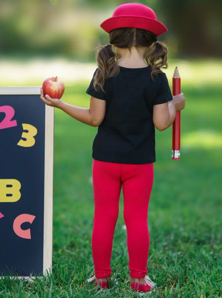 First Day of School | Sequin Apple Top & Legging Set | Mia Belle Girls