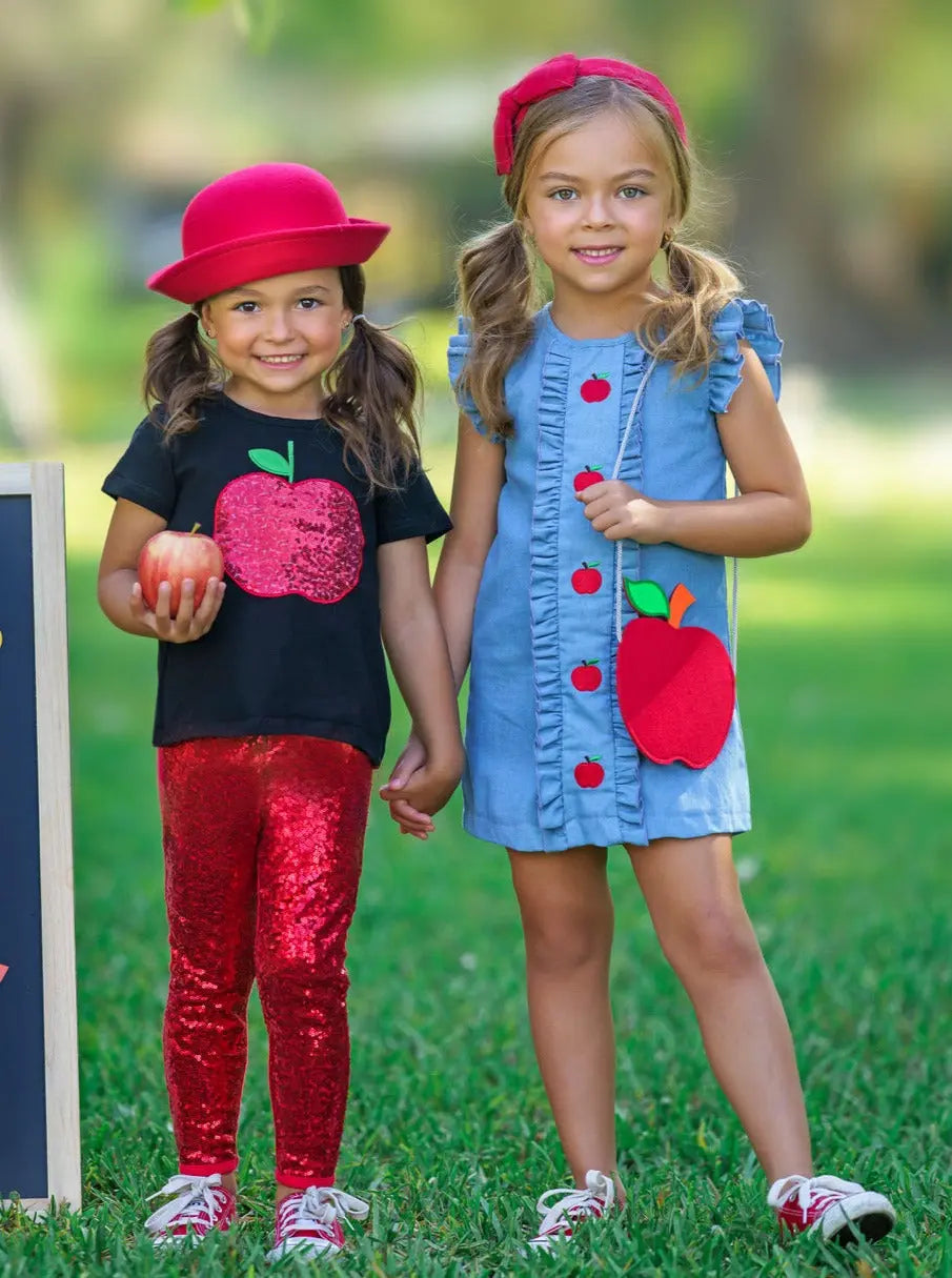 First Day of School | Sequin Apple Top & Legging Set | Mia Belle Girls