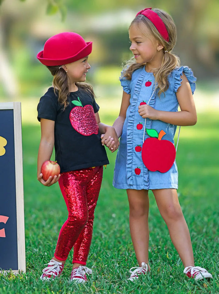 First Day of School | Sequin Apple Top & Legging Set | Mia Belle Girls
