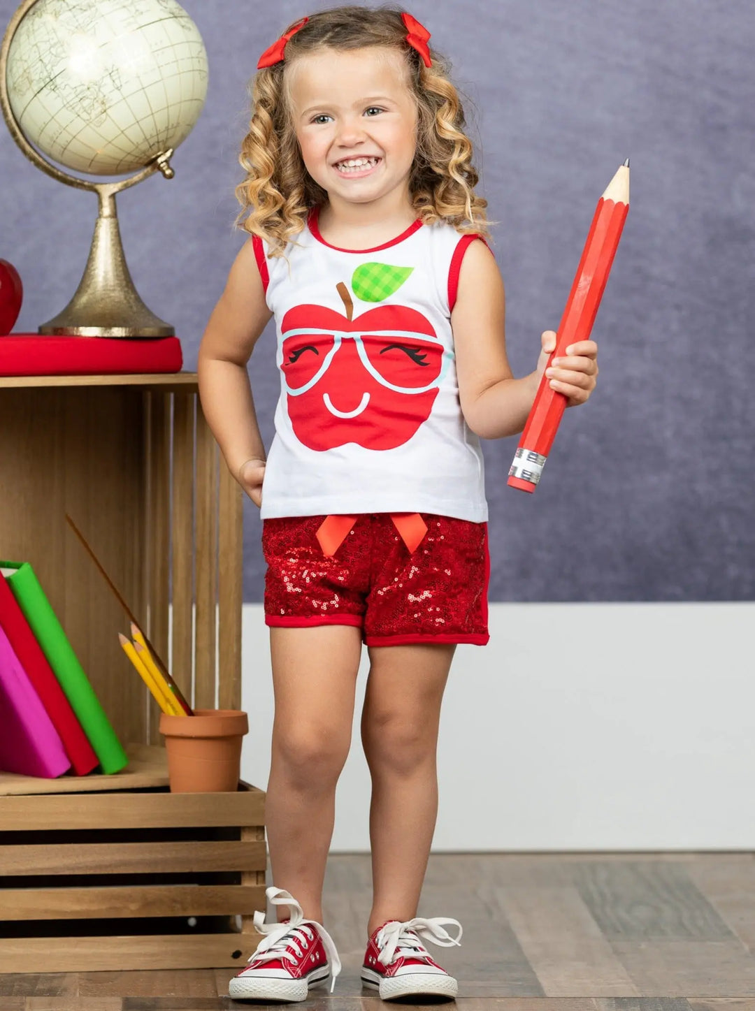 First Day of School | Apple Sequin Top & Shorts Set | Mia Belle Girls