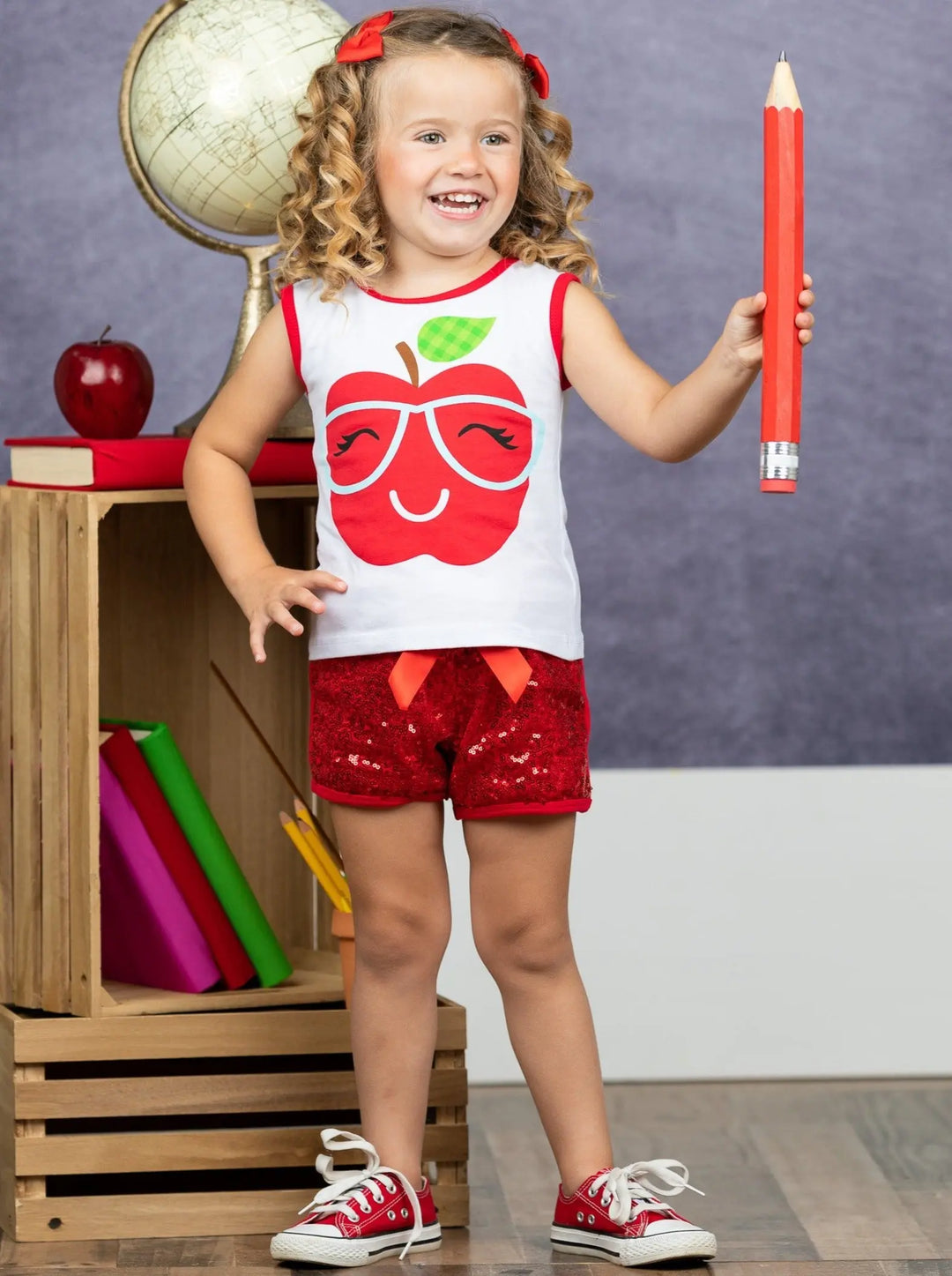 First Day of School | Apple Sequin Top & Shorts Set | Mia Belle Girls