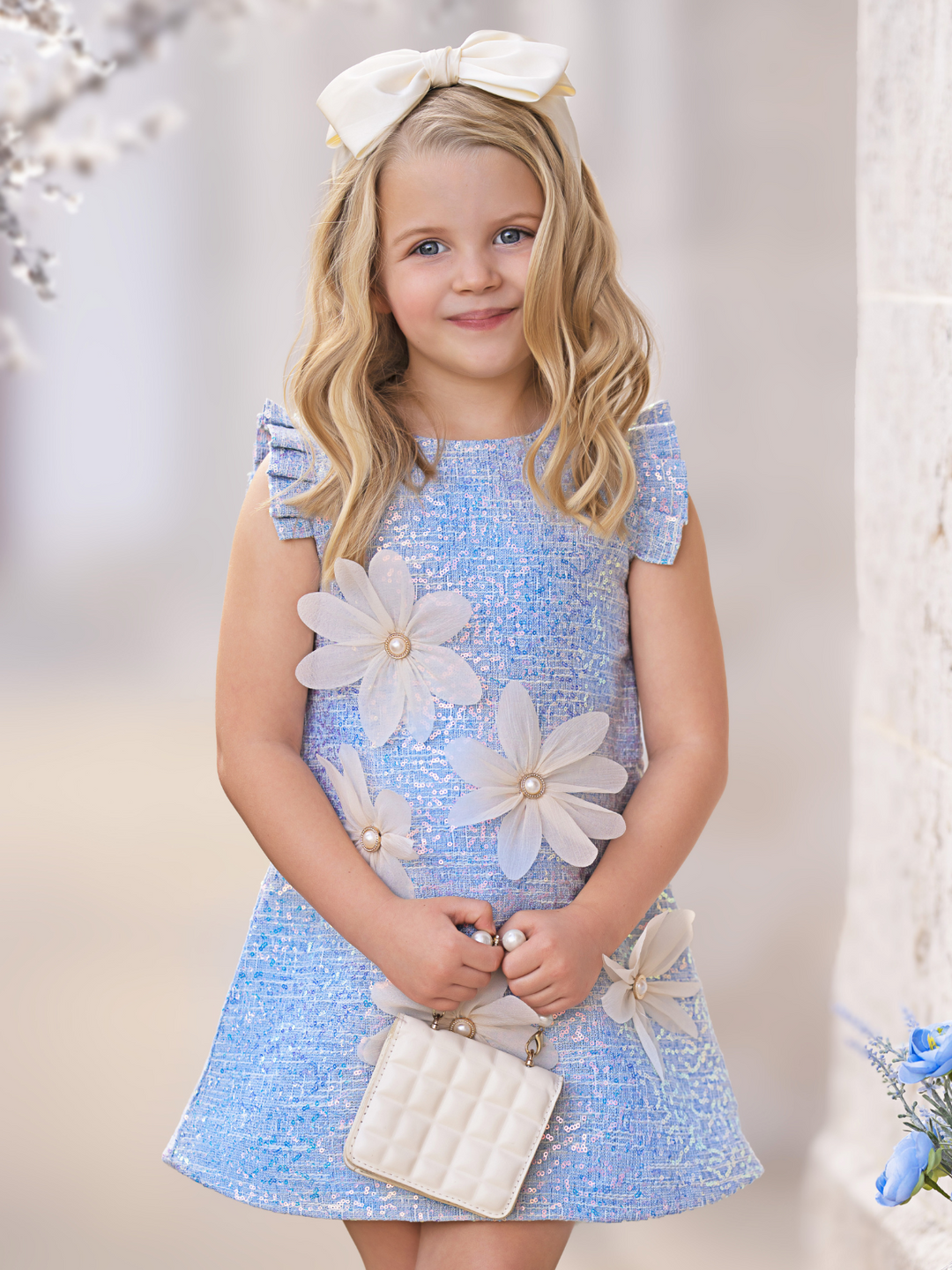 Shimmering Daisy Pearl-Accent Shift Dress