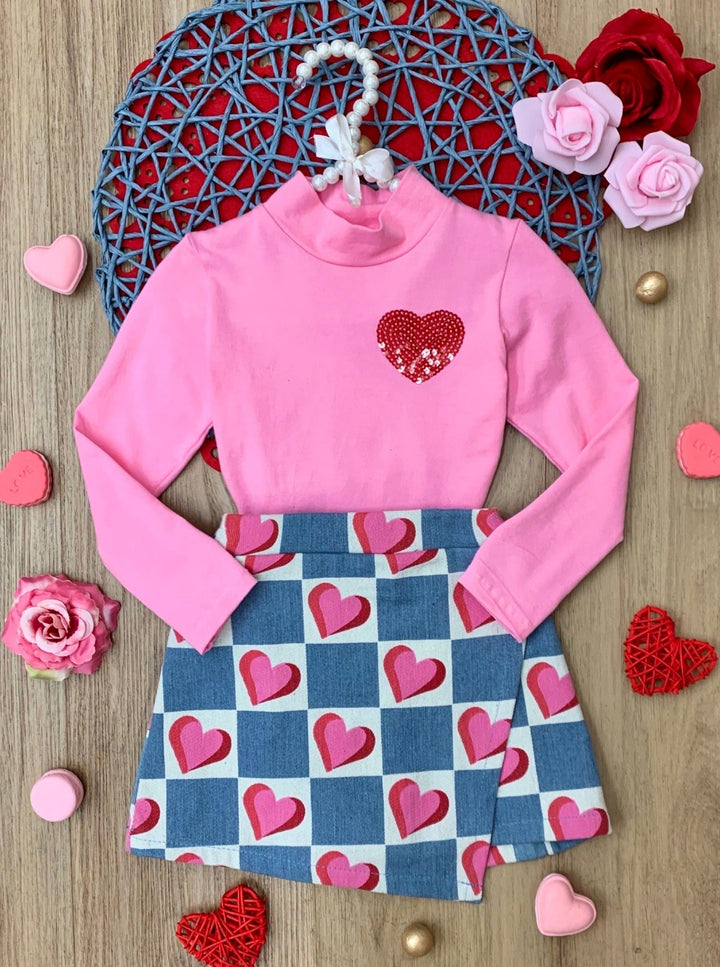 Mia Belle Girls Denim Skort Set | Girls Valentine's Outfits