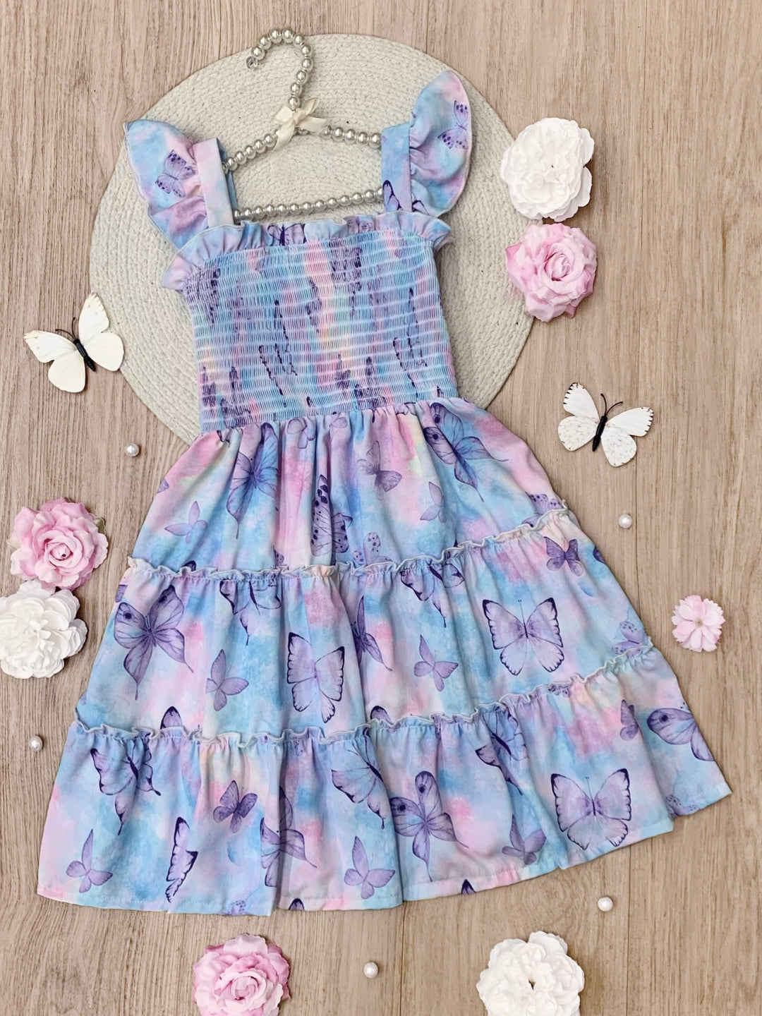 Spring Butterflies Smocked Tiered Dress