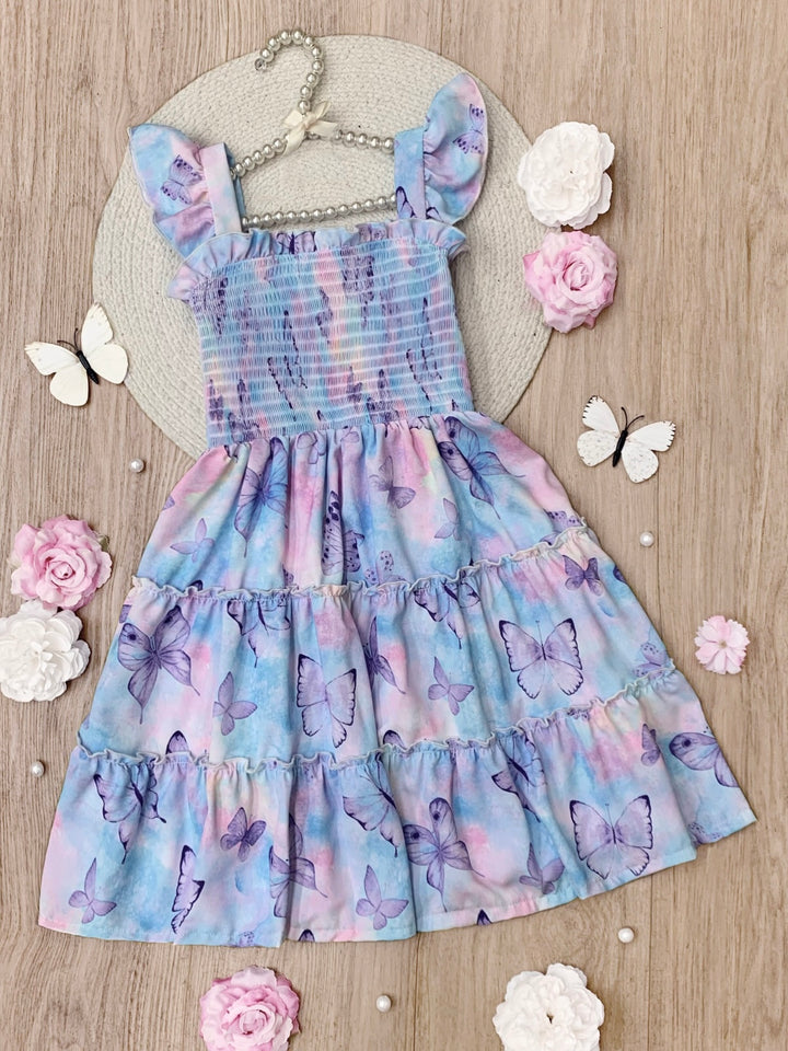 Spring Butterflies Smocked Tiered Dress
