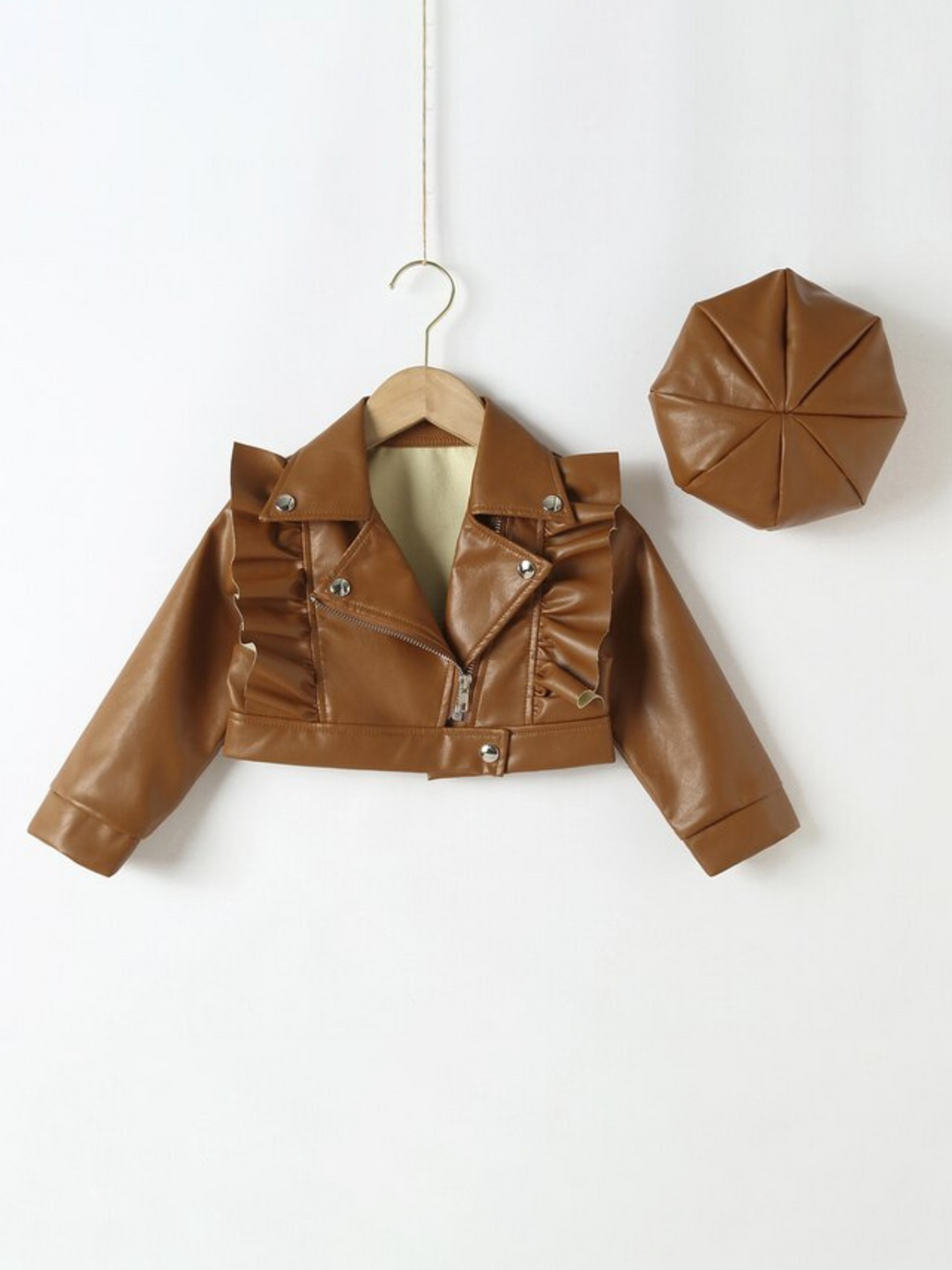 Stylin' Ruffle Trim PU Crop Jacket and Hat Set Mia Belle Girls