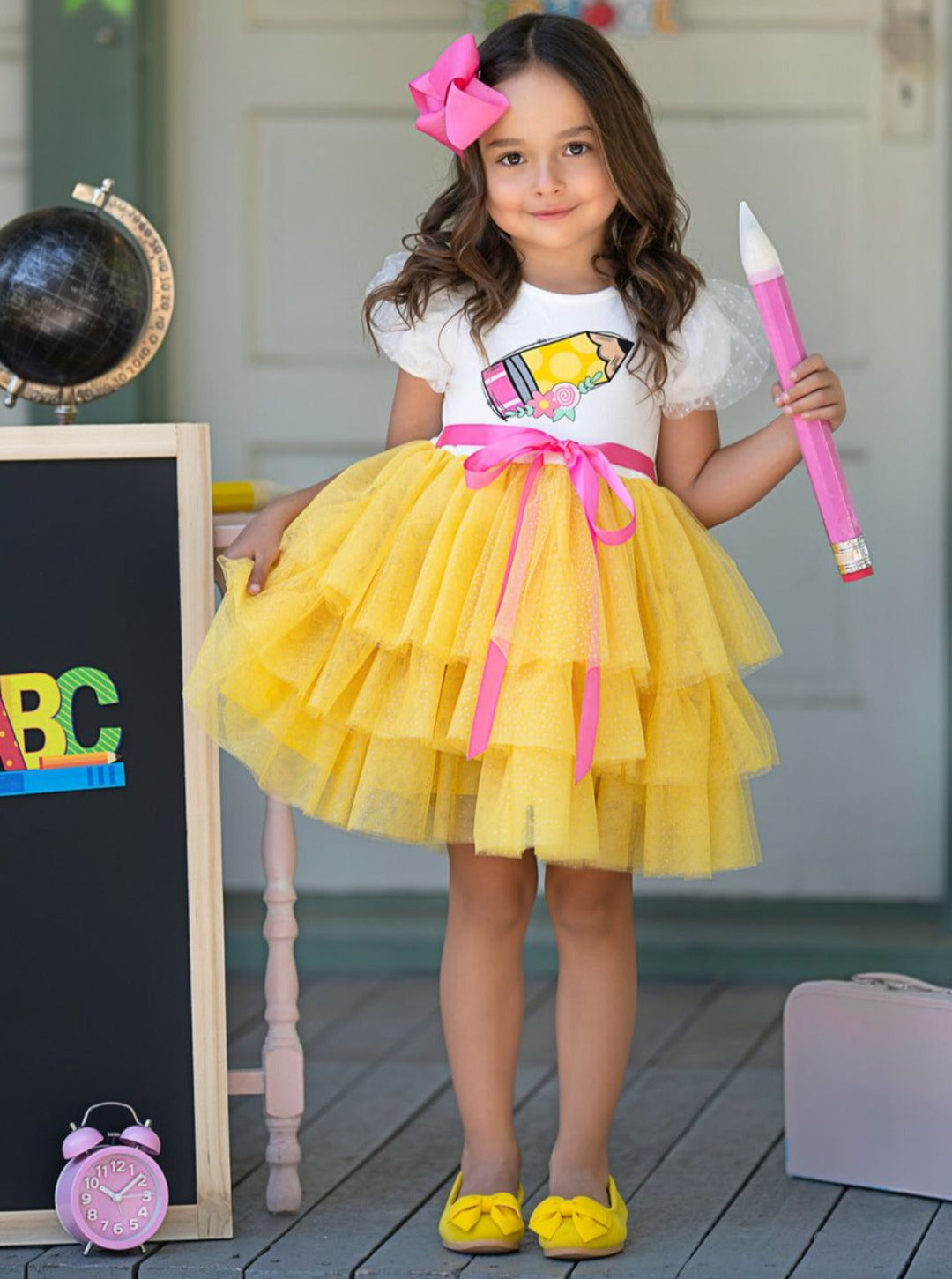 back to school dress Yellow Bow Print Girls 8/9 The School is Cool Pocket Twirl Dress is perfect for school Back to School Dress, School,