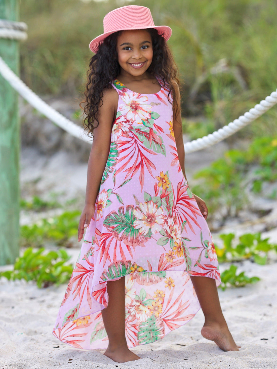Tropical Botanicals Sleeveless Hi-Lo Dress