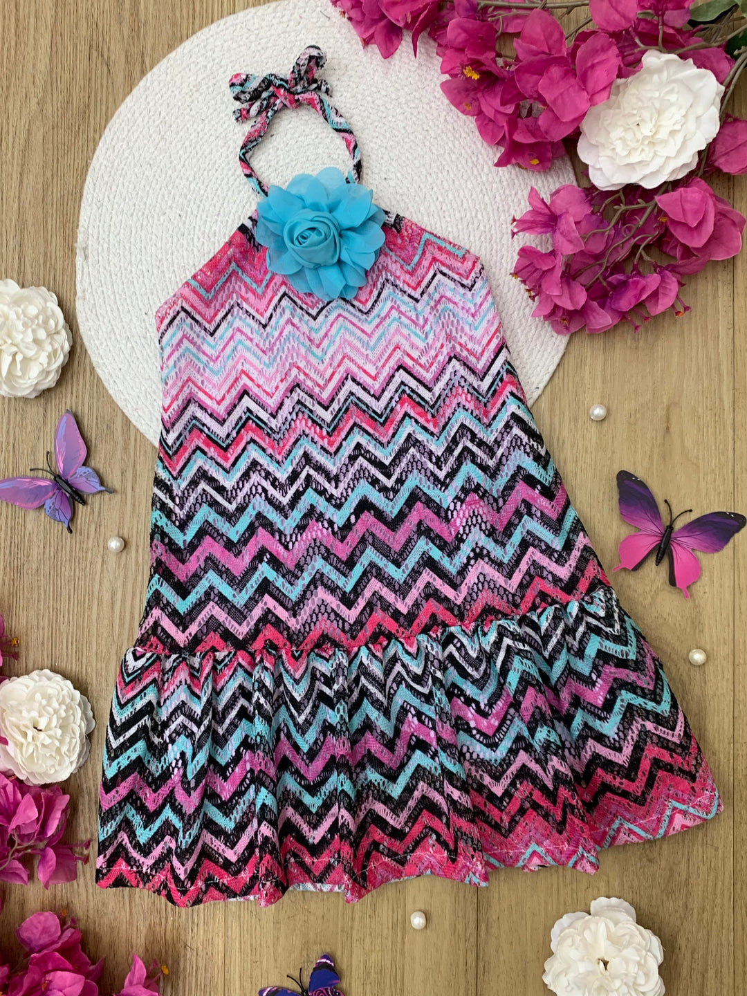 Tropical Tides Halter Ruffle Dress