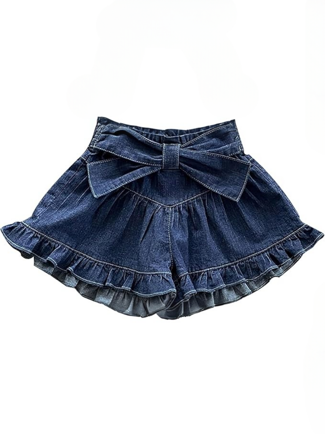 Ruffle Hem Bow Soft Denim Shorts