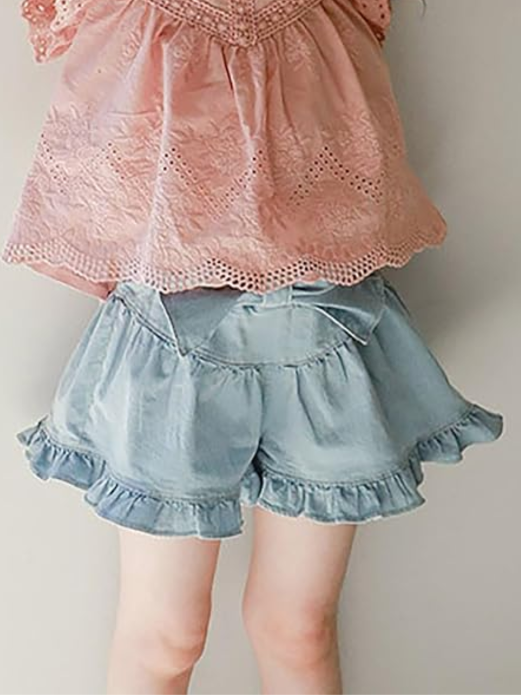 Ruffle Hem Bow Soft Denim Shorts
