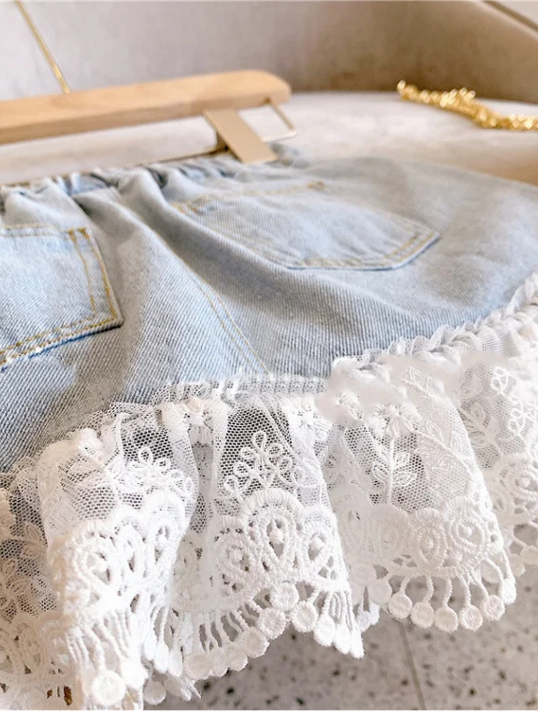 Off To Shop Lace Trim Denim Skirt Mia Belle Girls