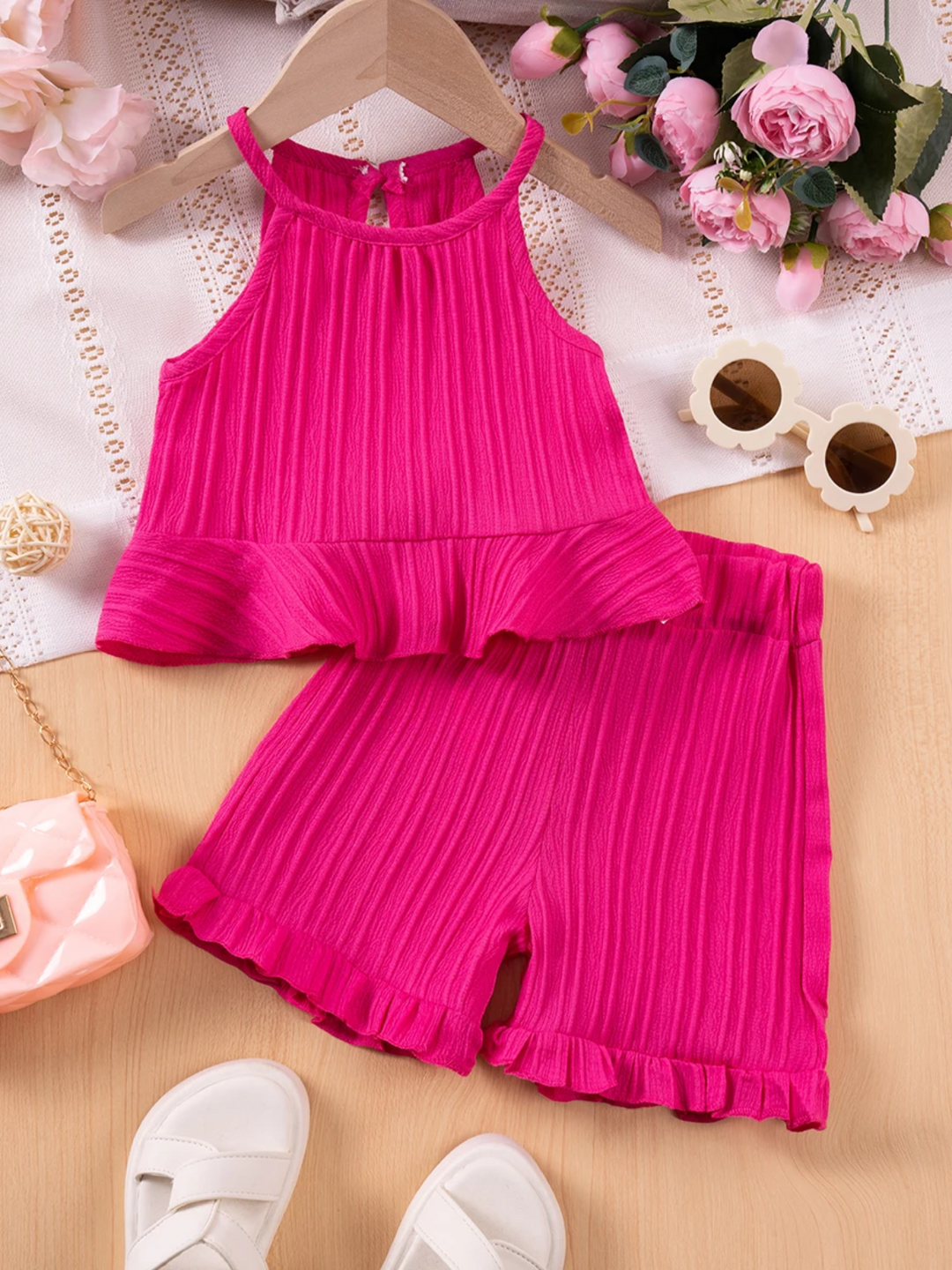 Sleeveless Ruffle Tank Top & Shorts Set