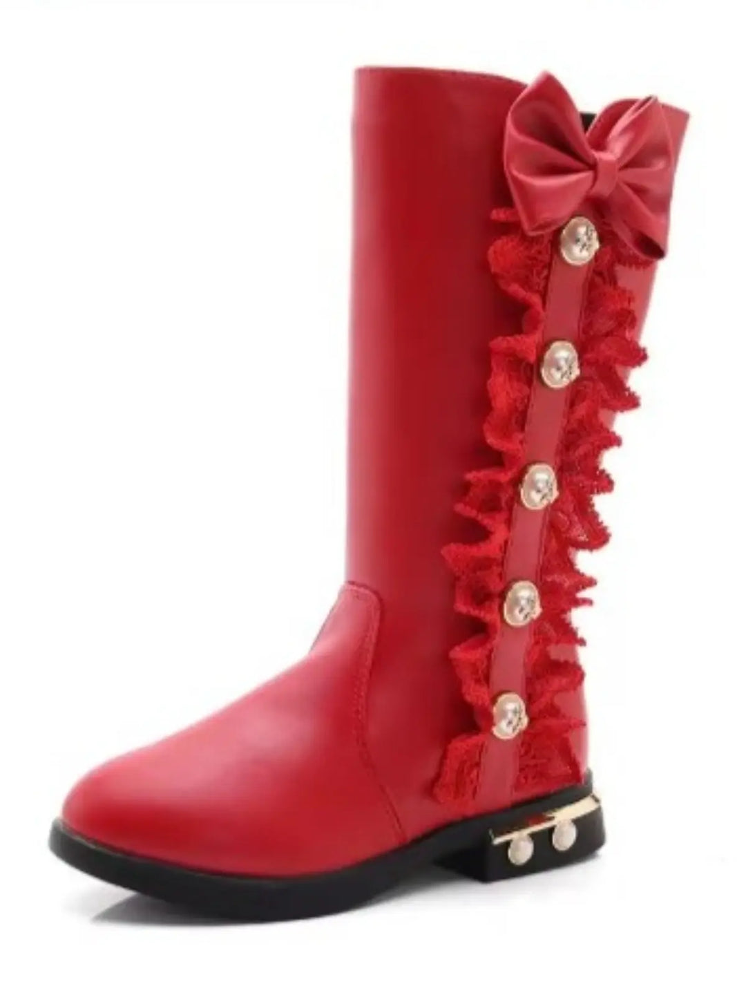 Lacey Red Bow Tie Princess Mid-Calf Boots By Liv and Mia Mia Belle Girls