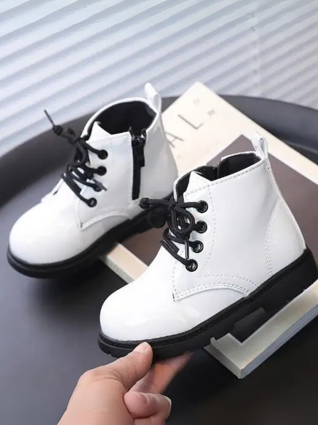 Girls Faux Leather Combat Boots